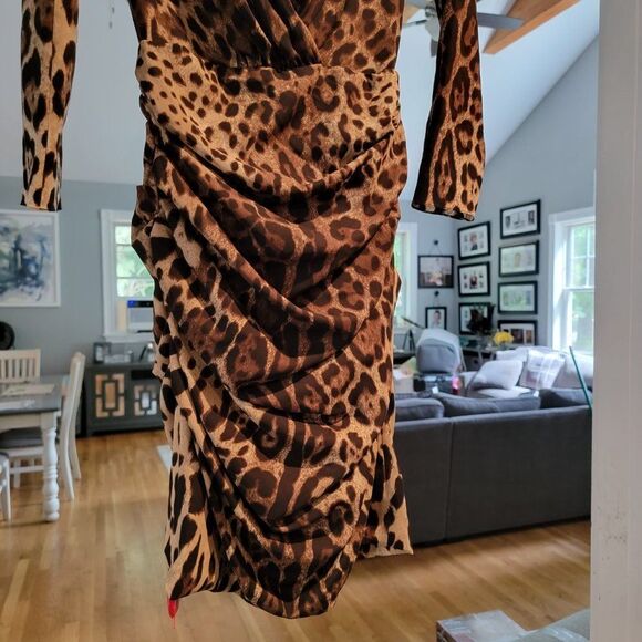 DOLCE & GABBANA Leopard-print Silk Charmeuse Minidress In Brown - Picture 11 of 16